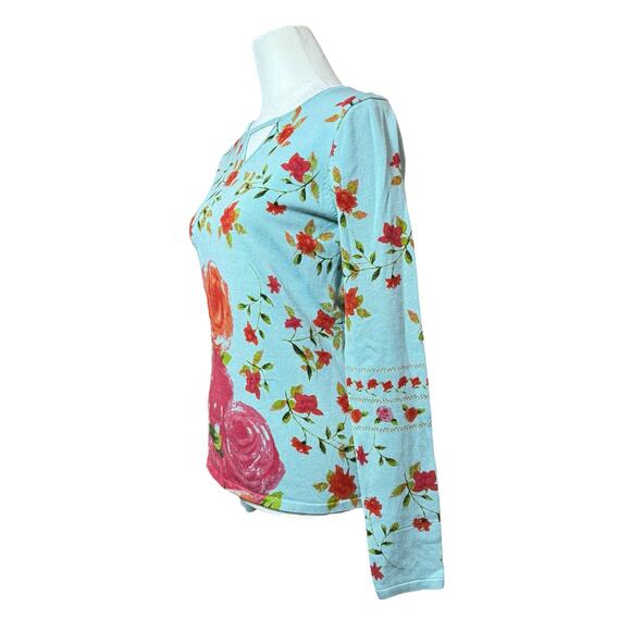 Christina Rotelli Top Women S Silk Stretch Roses 90s Y2K Vintage Phoebe Buffay - Picture 3 of 11